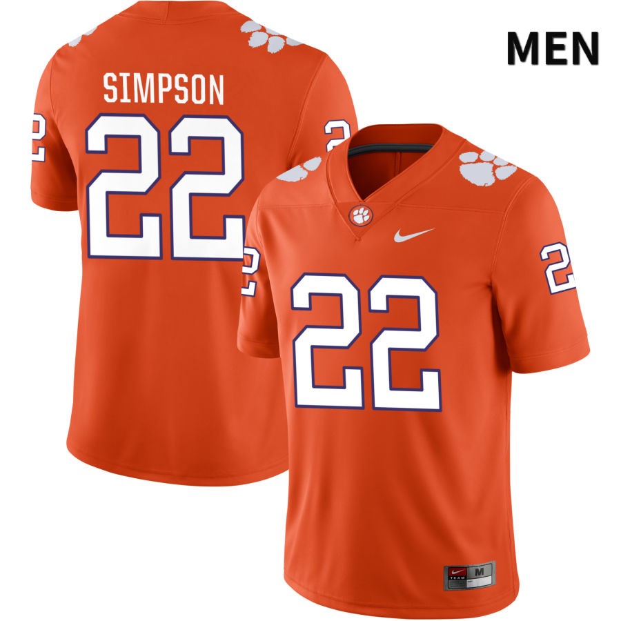 Men's Clemson Tigers Trenton Simpson #22 College Orange NIL 2022 NCAA Authentic Jersey Original PZW52N0F